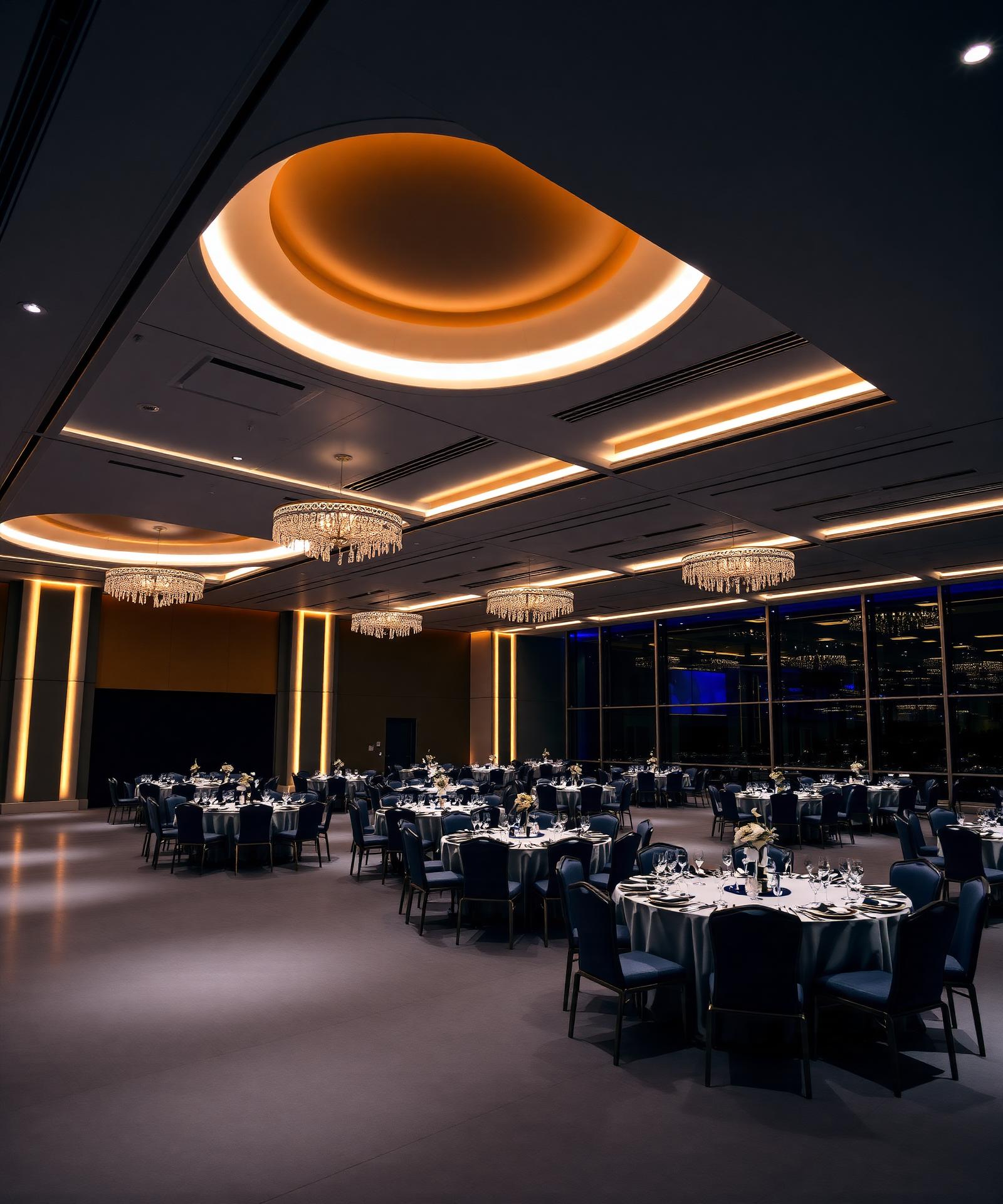 Ballroom prepared for the evening